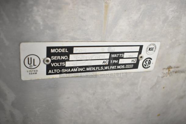 Alto Shaam 750-S label showing 125 volts, 1 phase, 1000 watts. UL and NSF certified, serial number 5258-153-491.