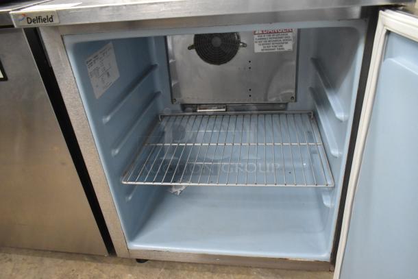 Delfield 406P-STAR2 stainless steel undercounter cooler, single door, 115 volts, 1 phase, used condition, interior view.