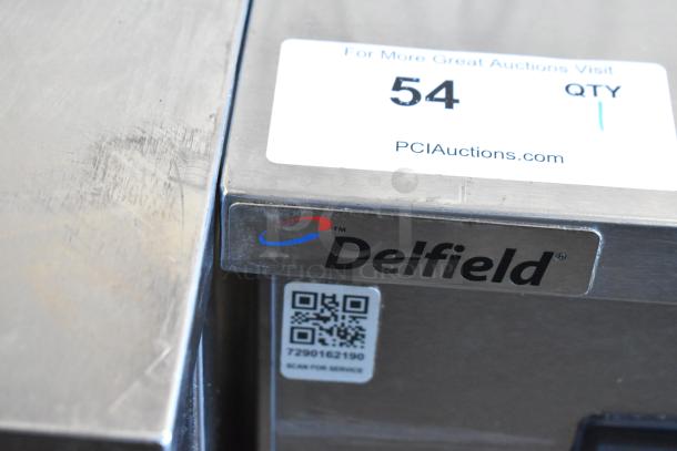 2017 Delfield 406P-STAR2 stainless steel undercounter cooler, single door, 115 volts, 1 phase, labels visible.