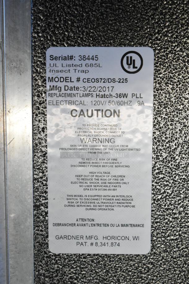 2 CEOS72/DS-225 metal bug zappers with UL listing; 115V, 1 phase, model CEOS72/DS-225; Gardner Mfg.