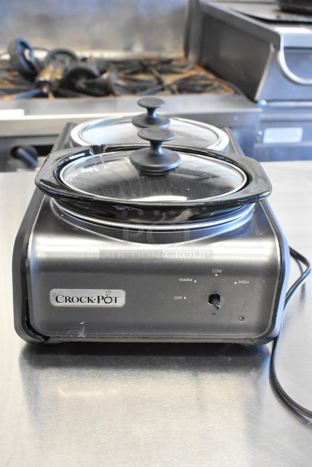 Crock Pot SCCPMD1-CH metal countertop 2-well food warmer, 120 volts, visible controls for temperature settings.