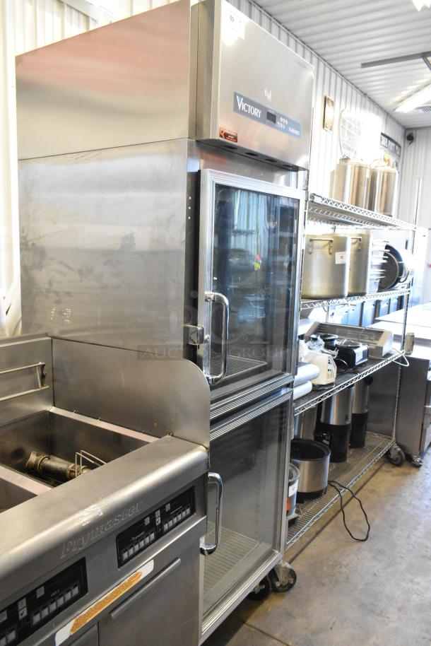 Victory VR-SA-1D-HG V Series stainless steel commercial cooler, 2 half-size glass doors, on casters, 115V, 1 phase.