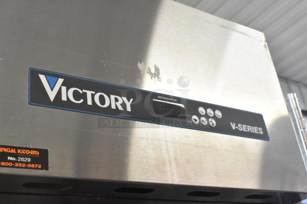 Victory VR-SA-1D-HG V Series stainless steel cooler with 2 half-size doors, digital controls, and commercial casters.