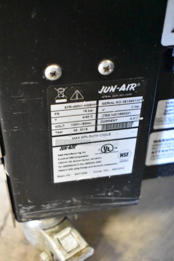 Jun-Air 87R-4MN1-HSBHH Stainless Steel Nitro Brew Nitrogen Generator on casters, 120V, 1 Phase, label visible.