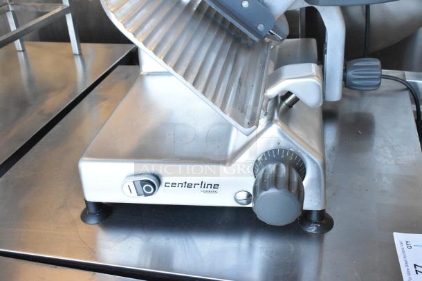 2022 Hobart Centerline EDGE12-11 meat slicer with blade sharpener, stainless steel. 115V, 1-phase, commercial model.