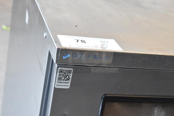 2020 Delfield 406P-STAR4 undercounter cooler, stainless steel, single door, 115 volts, with logo and QR code visible.