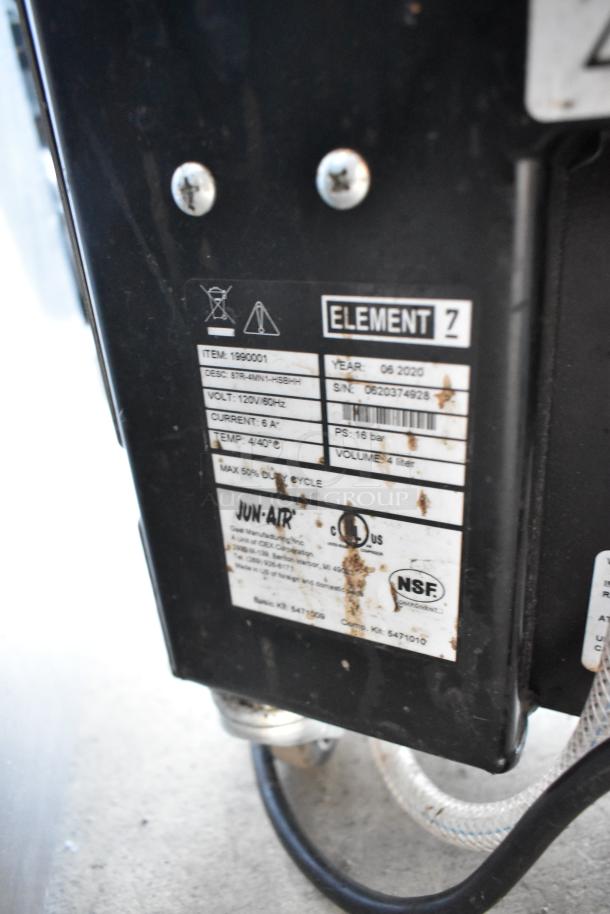 Stainless steel Jun-Air 87R-4MN1-HSBHH nitrogen generator on casters, 120V, 1-phase, NSF certified, serial number 0620374928.