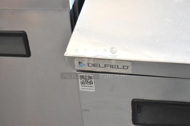 2020 Delfield 406P-STAR2 stainless steel undercounter cooler, single door, 115V, 1 phase, with Delfield brand plate.