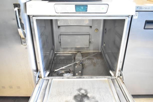 2020 Hobart LXER stainless steel undercounter dishwasher, 120/208-240V, 1 phase. Interior view, clean condition.