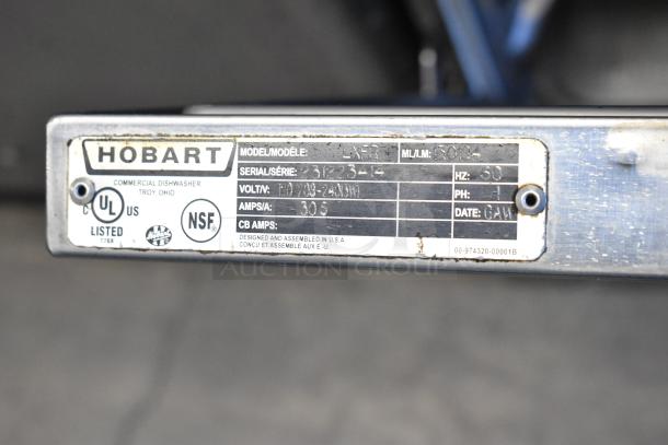 2020 Hobart LXER stainless steel commercial undercounter dishwasher, 120/208-240V, 1 phase, model label shown.