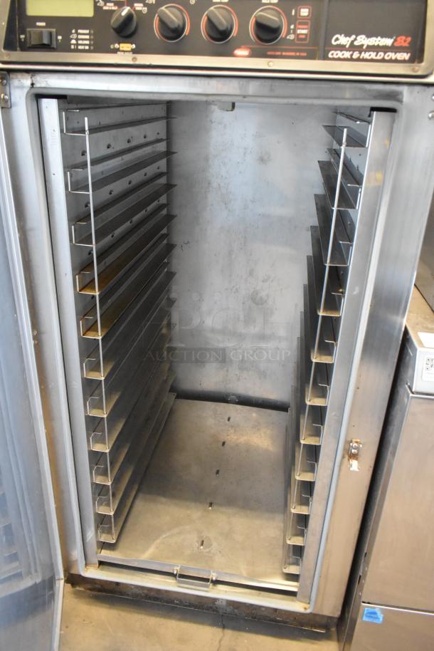 Hatco CS2-10 Chef System S2 stainless steel cook and hold oven, open view, commercial casters, 240V, 1 phase.