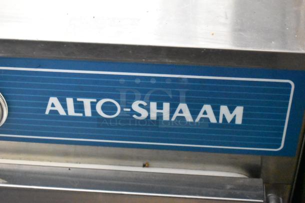 Alto Shaam 500-S stainless steel heated holding cabinet on casters, 125V, 1 phase, brand logo visible.