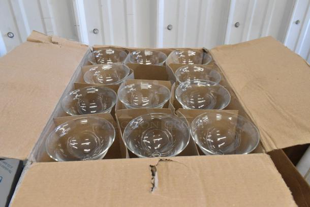Two boxes of 12 Libbey 1924 4.75oz wine/cocktail glasses, scratch and dent condition, missing 4 glasses.