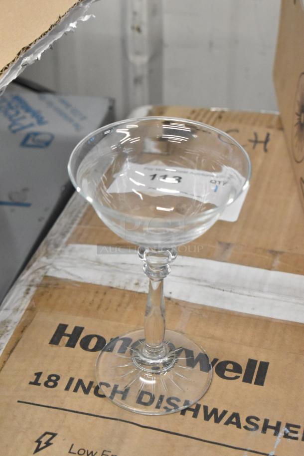 Two boxes of Libbey 1924 4.75oz wine/cocktail glasses, brand new, scratch and dent, missing 4 glasses, 2 times bid.