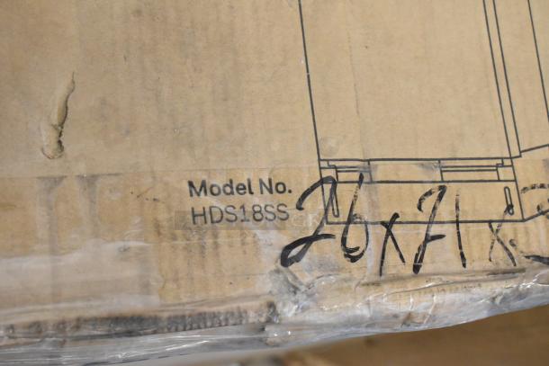 Brand new Honeywell HDS18SS 18" Slimline Dishwasher box, stainless steel, 115V, 1 phase, model number visible.