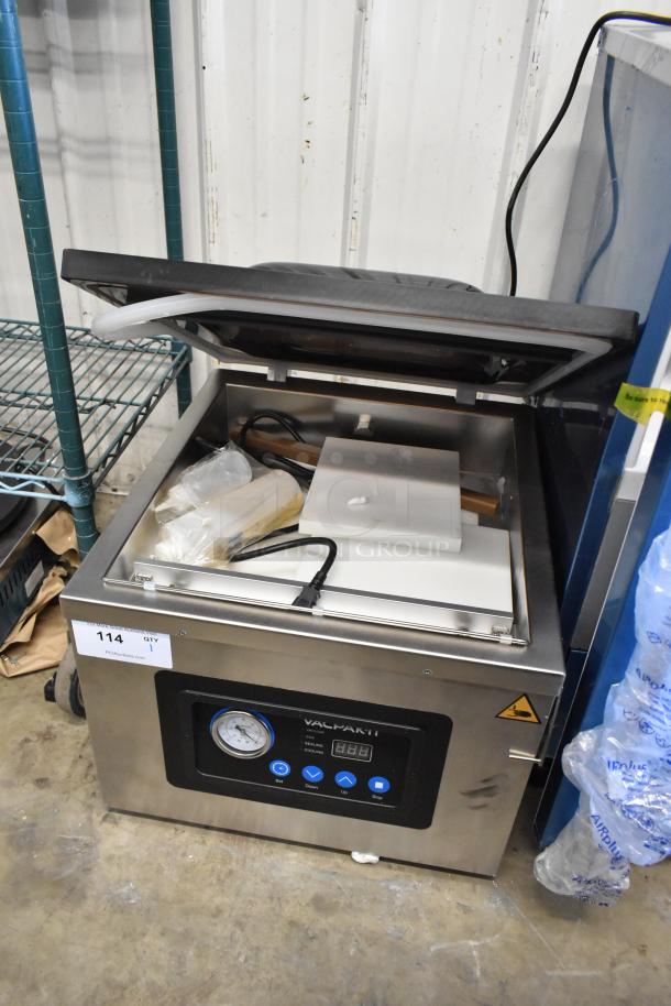 VacPak-It stainless steel commercial vacuum sealer, brand new with minor scratches, model includes digital controls and gauge.