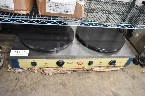 Brand new Carnival King 382TCM16DBL stainless steel 16" dual non-stick crepe maker, 208/240V, 1 phase. Scratch and dent condition.