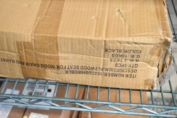 Three boxes including 6 rolls of 1,240 Zebra labels, 164CUSHWDBLK cushions, and phone set, visible item labels.