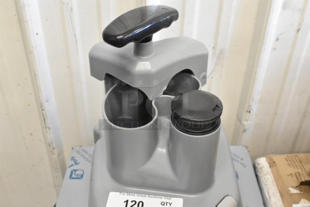 3 AvaMix food processor parts, including a continuous feed head, grating blade, and slicing blade. Slight wear visible.