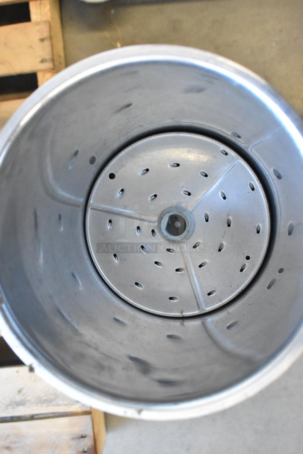 Set of 10 stainless steel cylindrical drop-in bins, perforated base for drainage, durable, ideal for diverse uses.