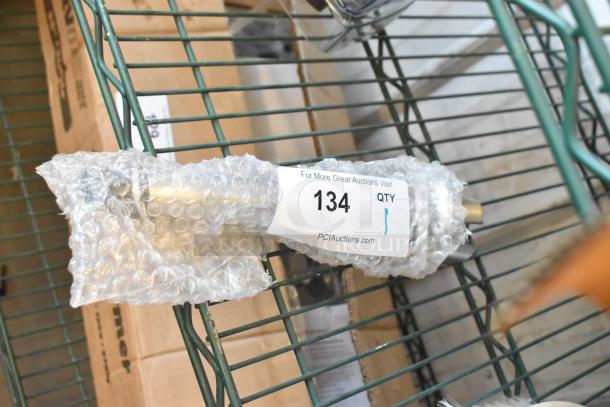 Brand new Galaxy 177PIMBL9STK 9" light-duty immersion blender shaft, in packaging, with label showing auction details.