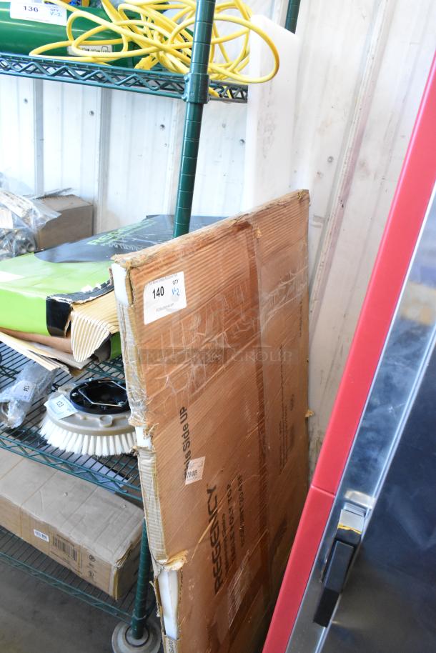 Brand new Avantco 60 1/8" cutting board and Regency 30" x 48" poly table top in packaging, labeled as scratch and dent.