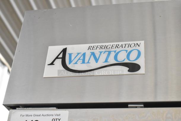 Avantco 178A49FHC stainless steel 2-door commercial freezer with poly coated racks, on casters, 115V, 1 phase.