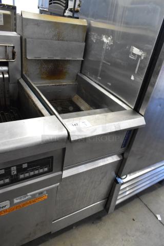 2021 Rocket Cooking RCPFR40G-CB stainless steel commercial natural gas deep fryer, 30,000 BTU, used condition, floor model.