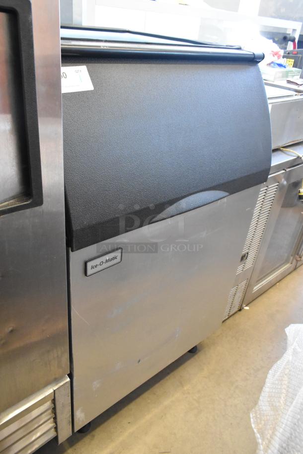 2023 Ice-O-Matic B55PSC stainless steel ice bin, 30", 510 lbs capacity, commercial use, minor scratches, logo visible.