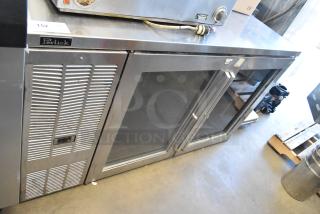 Perlick BBS60GS-S stainless steel 2-door back bar cooler. Missing outer glass pane on right door. 115 volts, 1 phase.