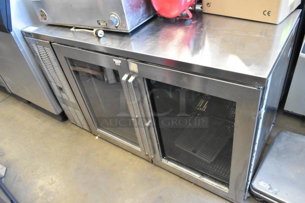Perlick BBS60GS-S stainless steel 2-door back bar cooler, missing outer glass pane on right door, 115V, 1-phase.
