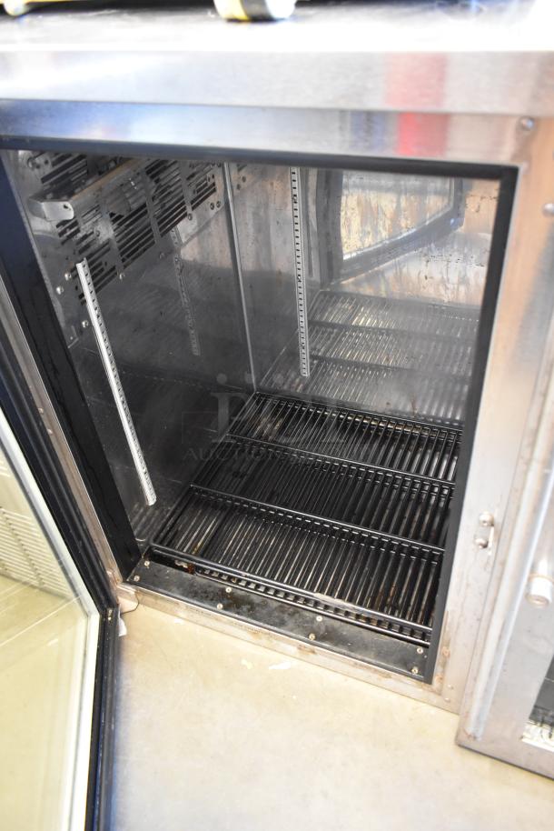 Perlick BBS60GS-S stainless steel 2-door back bar cooler, missing outer glass pane on right door, 115V, 1 phase.