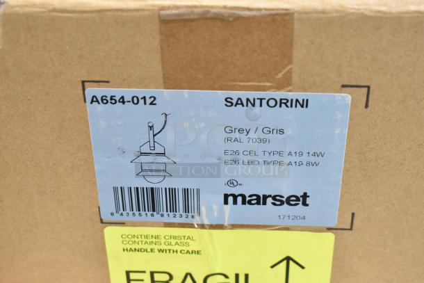 Marset A654-012 Santorini Light Fixture in original box, grey color (RAL 7039), E26 CEL Type A19, 14W. Fragile label.