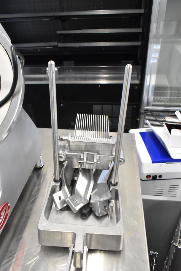 Choice 407ONSLIC316 metal commercial countertop lettuce head cutter, featuring stainless steel blades, excellent condition.