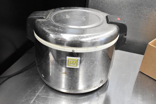 Thunder Group SEJ-20000 stainless steel rice cooker, 115 volts, used condition, visible maker's logo.