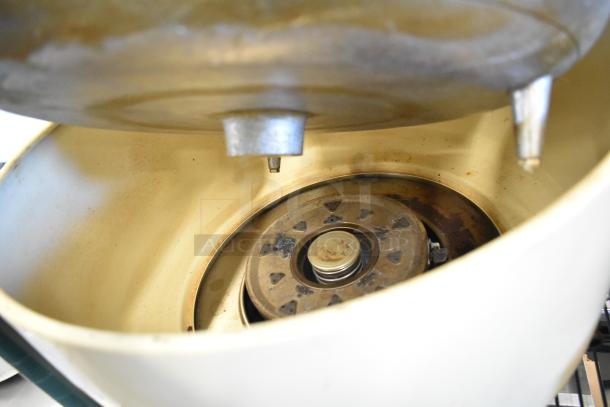 Rinnai RER-55AS-N metal countertop natural gas rice cooker, showing interior components and gas burner, in used condition.