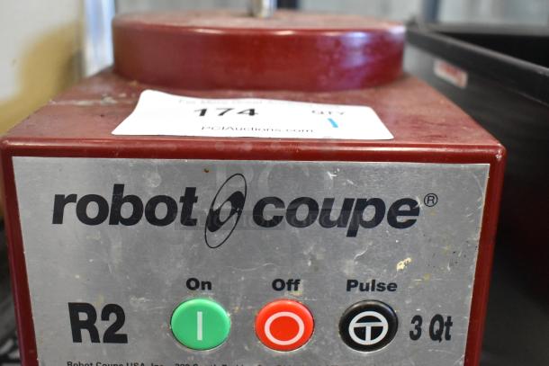 Robot Coupe R2N Metal Food Processor Base, used condition, 120V, 1 Phase. Features control buttons and brand label.