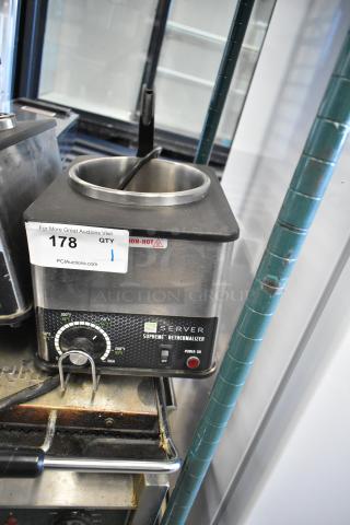 Server FSPW-SS Stainless Steel Countertop Supreme Rethermalizer, 120V, 1 Phase, with temperature dial and on/off switch.
