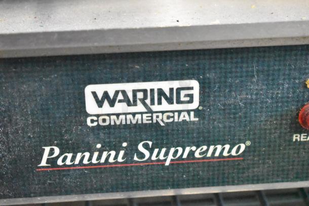 Waring WPG250B Panini Press, stainless steel, commercial countertop, 208V, 1 Phase, used, with "Waring Commercial" label.