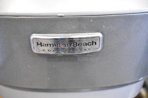 Hamilton Beach HMD400 Commercial Drink Mixer, metal, 3 head, 120V, Hamilton Beach logo visible, excellent condition.