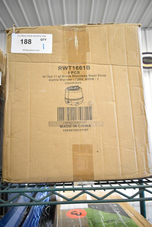 BRAND NEW Hi Tek RWT1661B 11 Quart Metal Soup Kettle Warmer, 120V. Box shows "Made in China", slight box wear.
