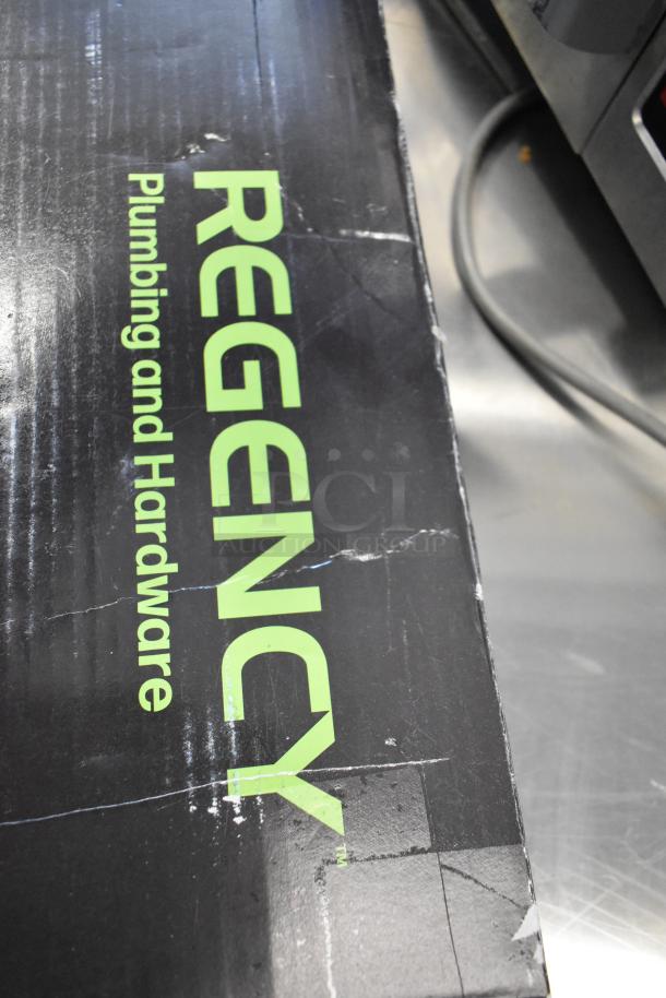 BRAND NEW Regency 600PRDX faucet by Hi Tek, in box with visible scratches and dents, includes 44" hose.