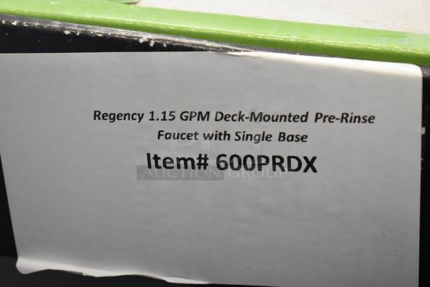 Regency 600PRDX 1.15 GPM deck-mounted pre-rinse faucet, single base, 44" hose, brand new, scratch and dent, Hi Tek make.