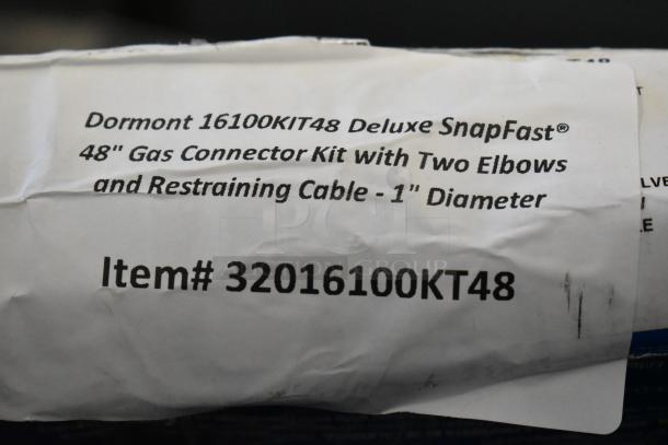 BRAND NEW 48" Dormont gas connector kit with elbows and cable, 1" diameter. Item# 32016100KT48, slight packaging damage.