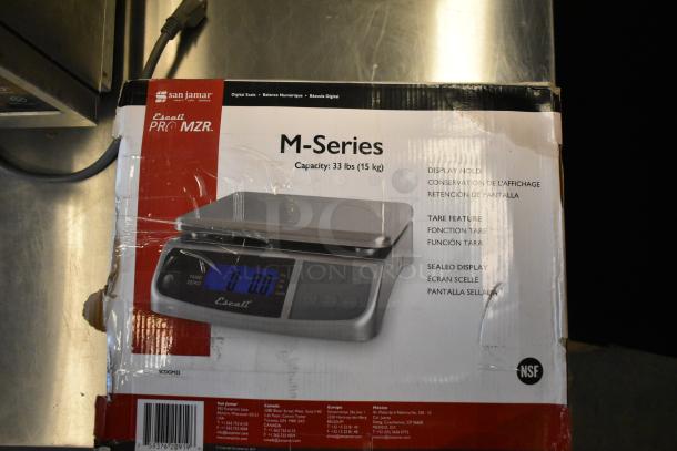San Jamar Escali PRO MZR 33 lb digital scale box, brand new, with tare and display hold features, NSF certified.