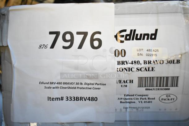 Brand new Edlund BRV-480 30 lb. digital portion scale with ClearShield cover. Item #333BRV480. Scratch and dent condition.