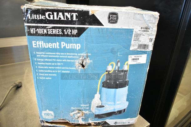 Little Giant 511710 Submersible Effluent Pump, .5 HP, 115v, new with box damage, automatic, integral float switch.