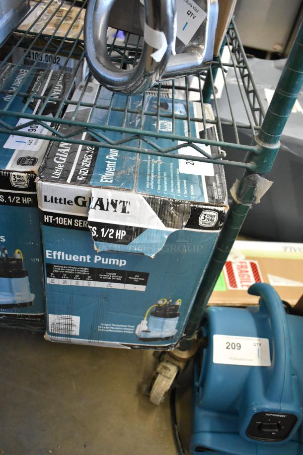 Brand new Little Giant 511710 Submersible Effluent Pump, .5 HP, 115v, 80 GPM. Box has minor damage. Includes integral float switch.