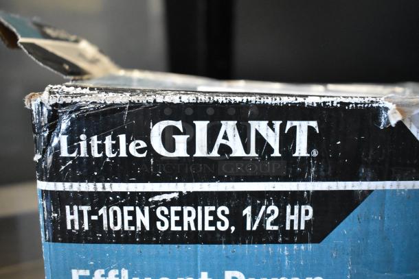 Box of Little Giant 511710 HT-10E-CIA-FS Submersible Effluent Pump, brand new with scratches, .5 HP, 115v, 15 ft cord.