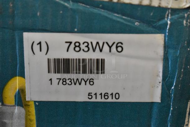 Label on Little Giant 511710 submersible pump box showing code 783WY6 and number 511610. Box has visible scratches.